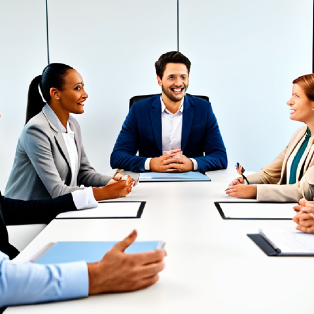 Effective Communication in the Workplace**
"A diverse group of professionals in a modern office setting, engaged in a productive meeting around a conference table, fully clothed, appropriate attire, safe for work, perfect anatomy, natural proportions, professional photograph, bright and positive lighting, showcasing active listening and clear communication, professional, modest, family-friendly."
**