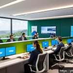 Home 18 행정사 직업 만족도와 주요 불만 사항 - A modern public administration office in Brazil, featuring a diverse group of government employees c...
